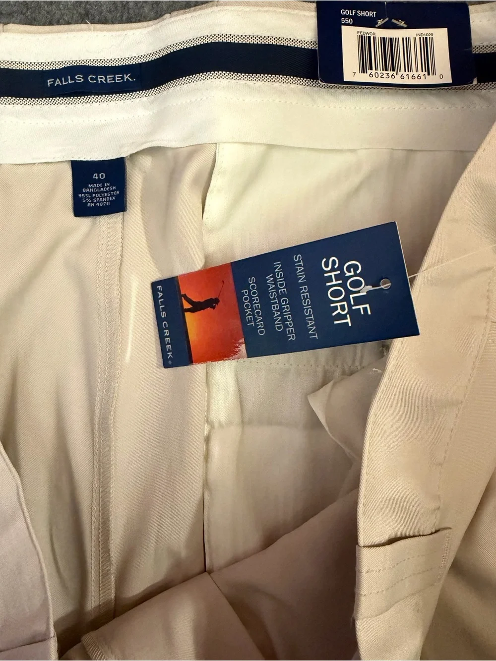 Falls Creek Men’s Beige Flat-Front Golf Shorts